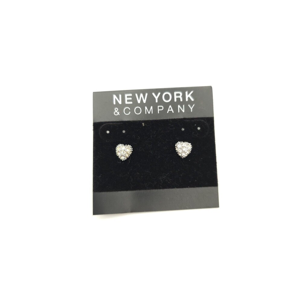 New York And Company Heart Shaped Earrings With Silver Tone‎ Rhinestones